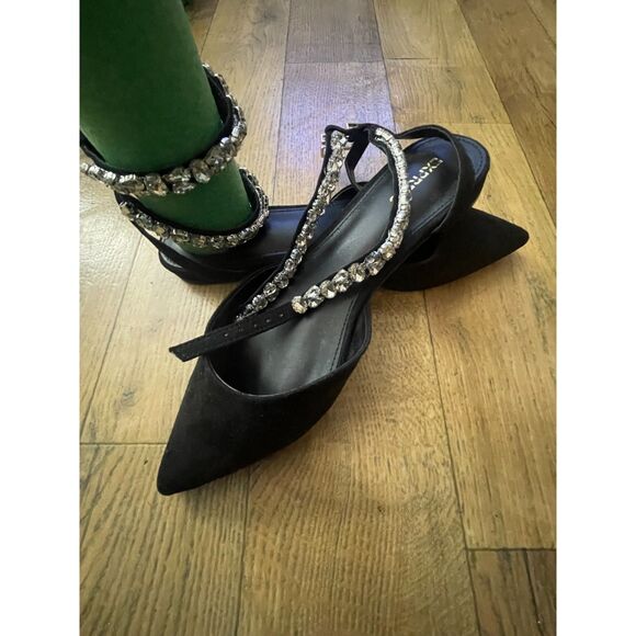 Express Black Rhinestone Heels Size 7 Pointed Toe Ankle Strap Dress Shoes - Picture 2 of 10